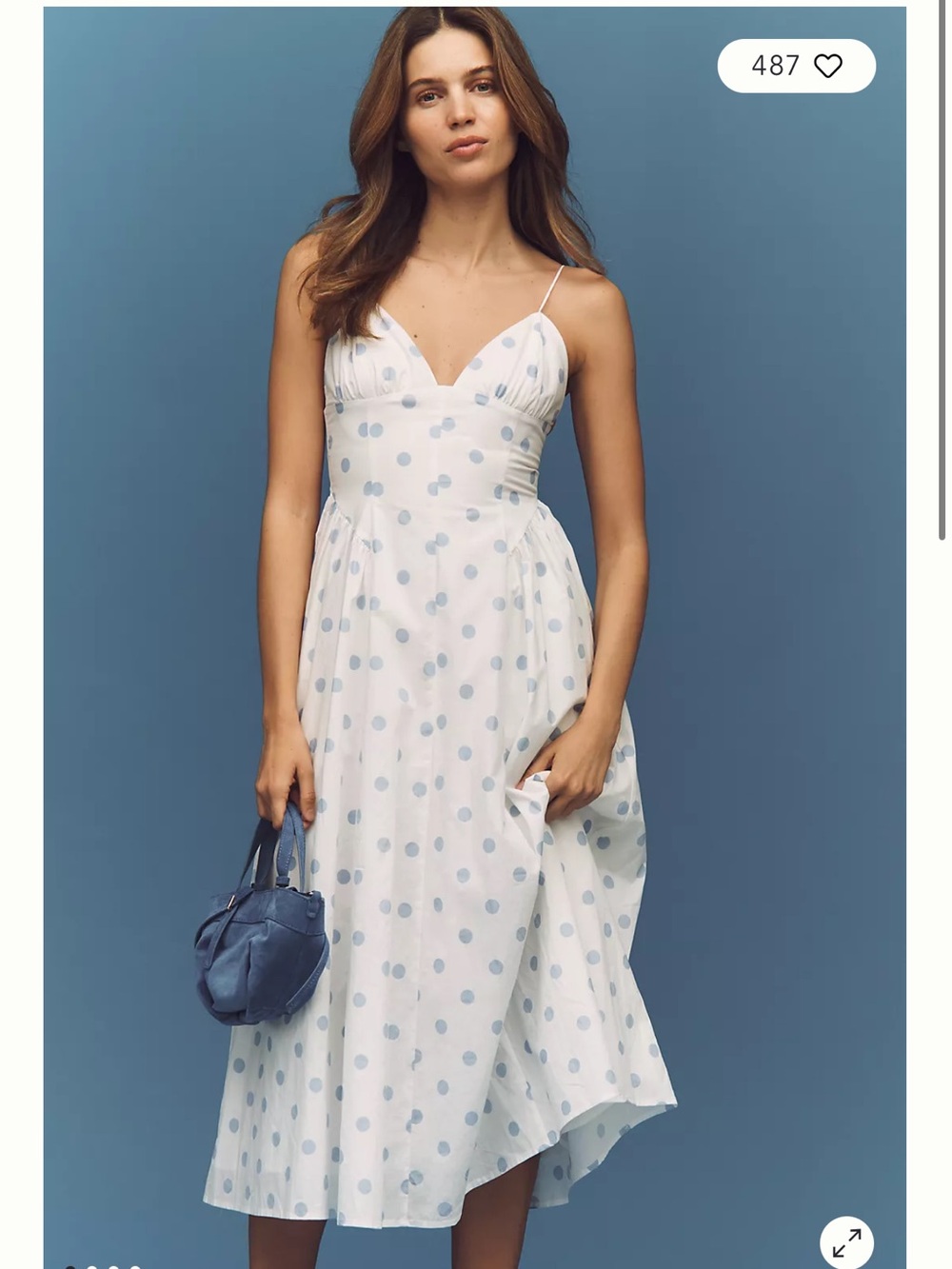 White Midi Sundress with Blue Floral Print